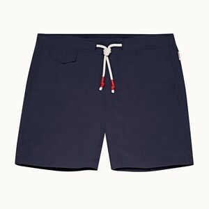 Orlebar Brown Dark Blue Swim Trunks with Red Details